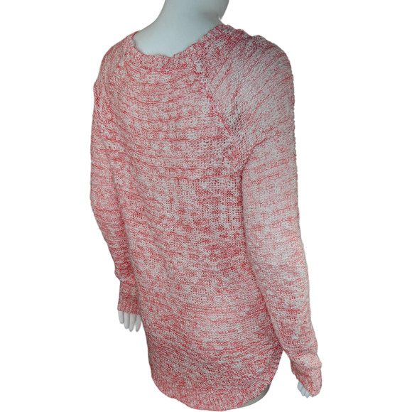 Cloud Chaser Size Large Pink White Open Knit Floral Lace Long Sleeve Sweater - Picture 9 of 13